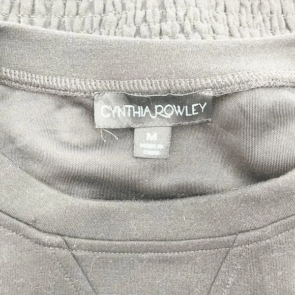 Cynthia Rowley Black Crew Neck Smocked Hem Pullover Sweatshirt Women's Size M - Picture 4 of 4
